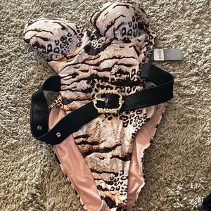 Pink Leopard Belted Swimsuit Size 12